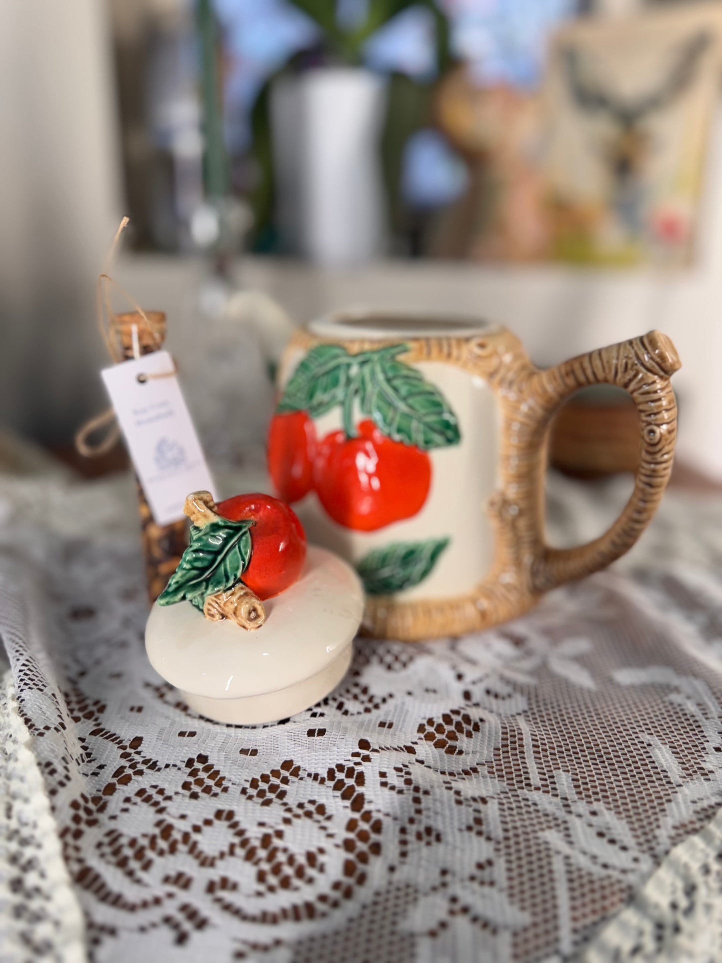 Vintage Apple Orchard Ceramic Teapot