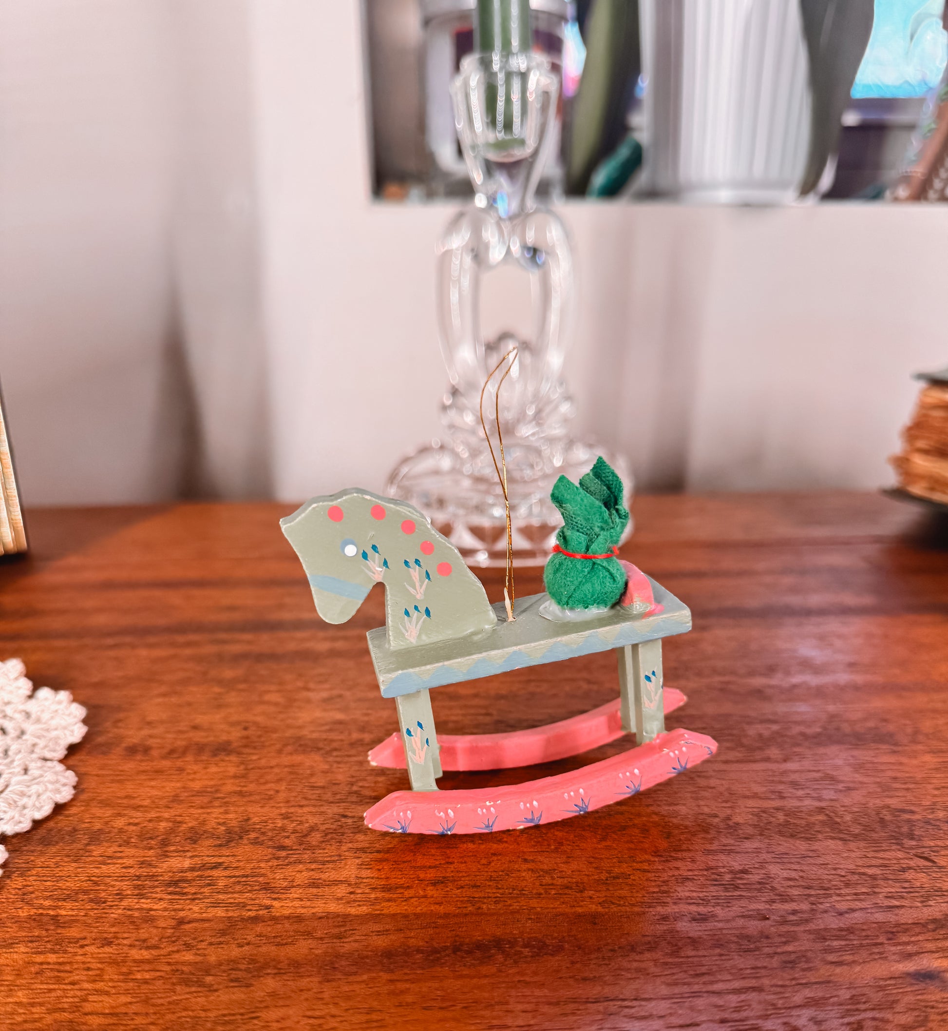 Vintage wooden rocking horse ornament
