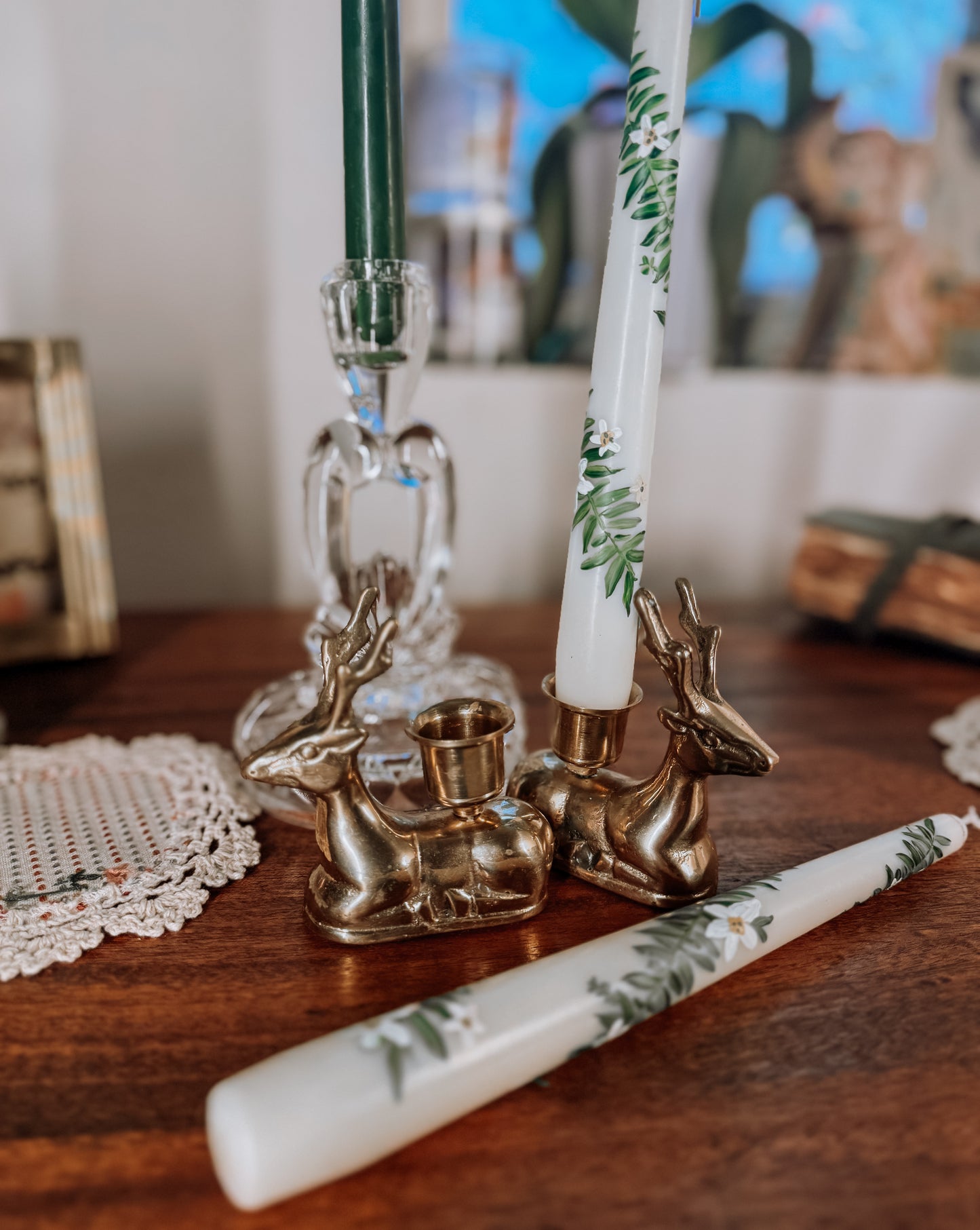 Vintage Brass Reindeer Candle Duo