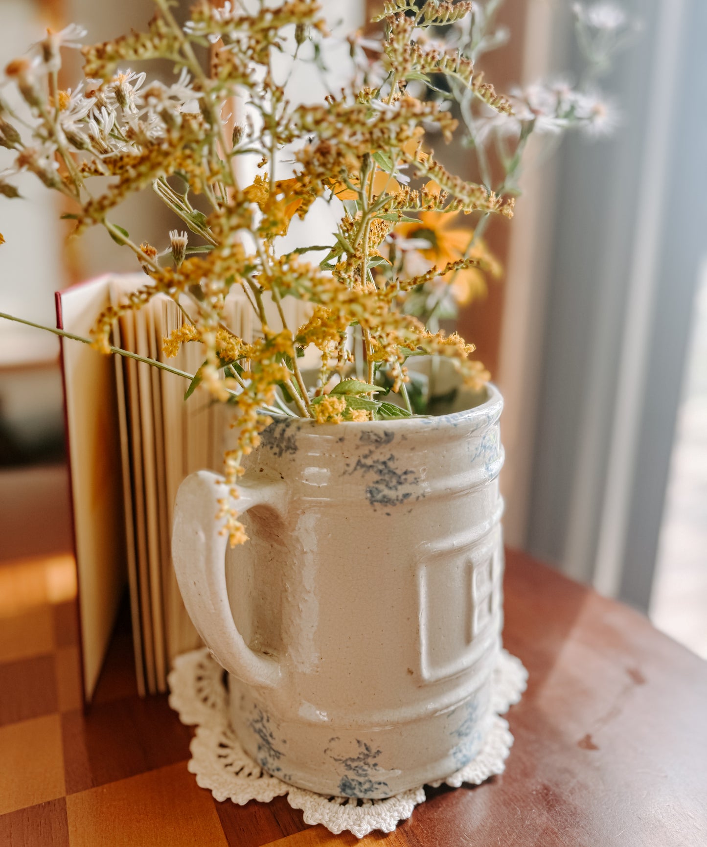 Vintage Stoneware Window Pitcher
