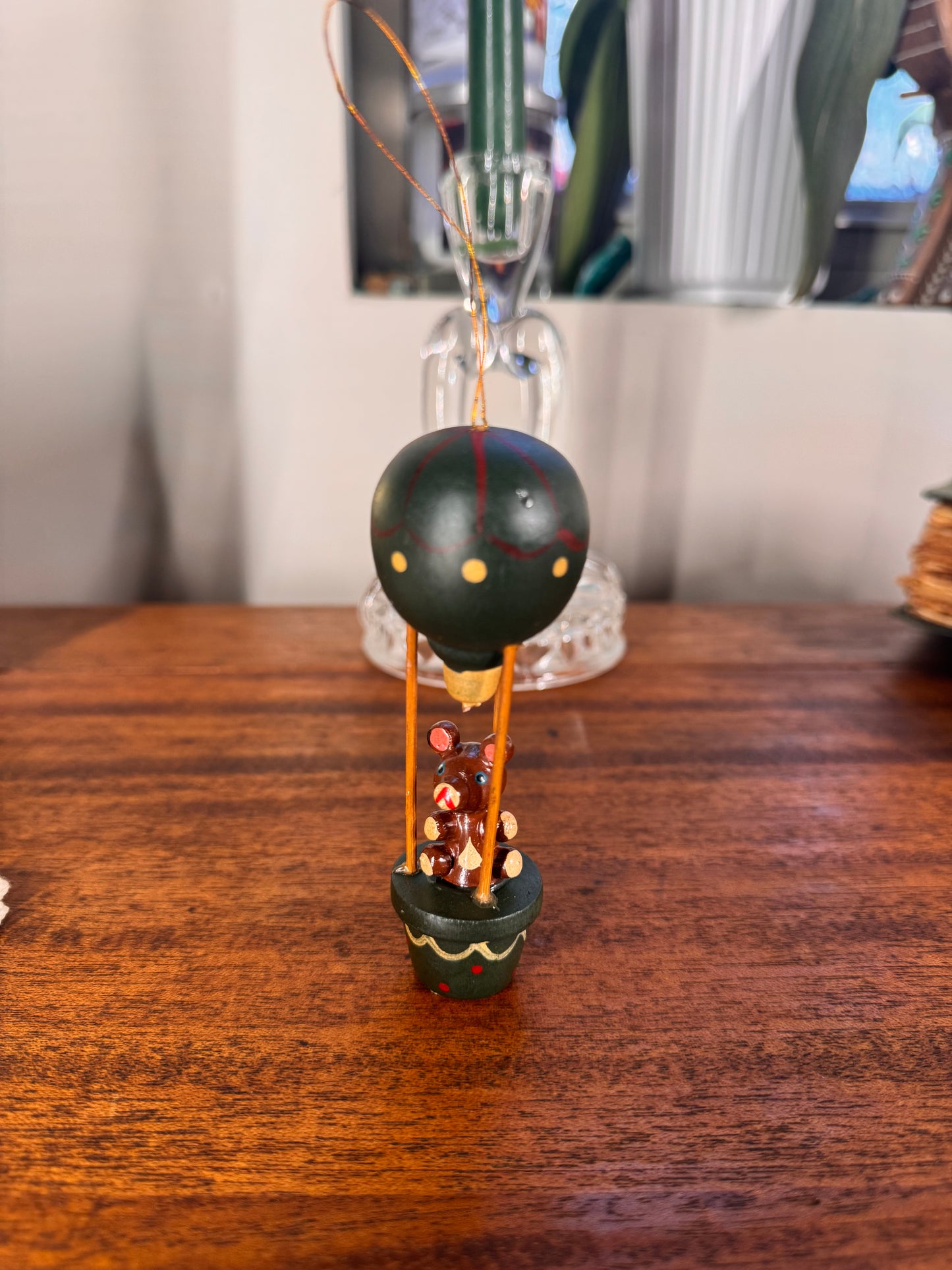 Vintage Hot Air Balloon Bear Ornament