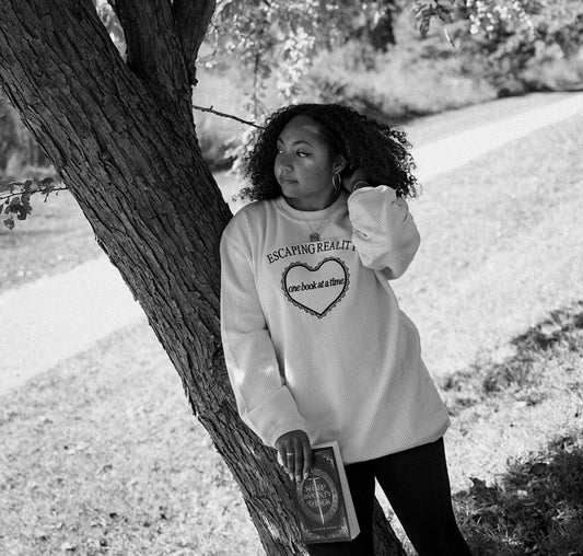 Escaping Reality One Book At A time corded crewneck 