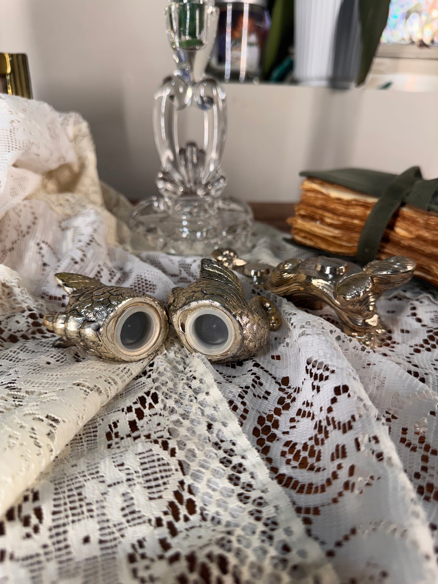 Vintage Swan Salt & Pepper Shakers With Ornate Stand