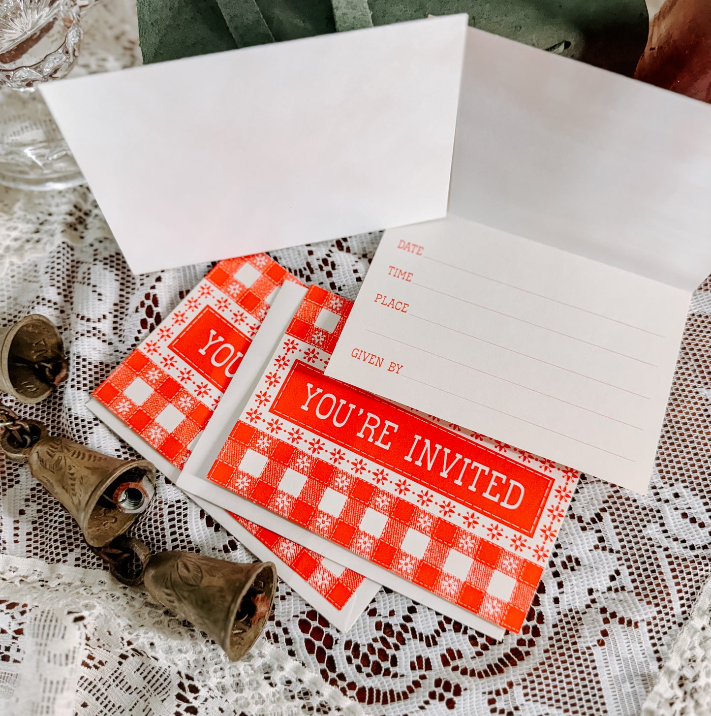 Vintage Gingham “You’re Invited” Card Set (Set of 3)