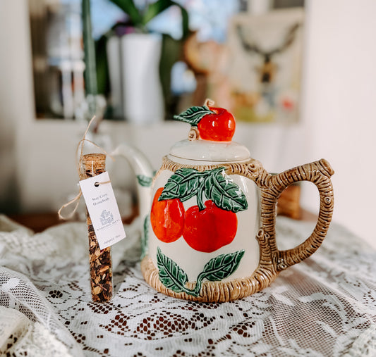 Vintage Apple Orchard Ceramic Teapot