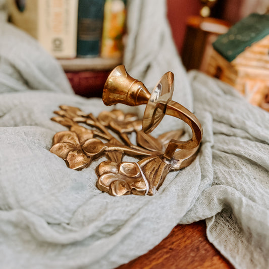 Vintage Brass Floral Wall Candle Holder