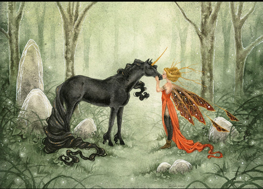 Kiss Me Fairy & Unicorn Art Print