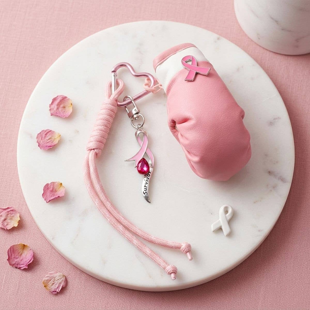 Breast Cancer Awareness Pink Ribbon Boxing Glove Keychain
