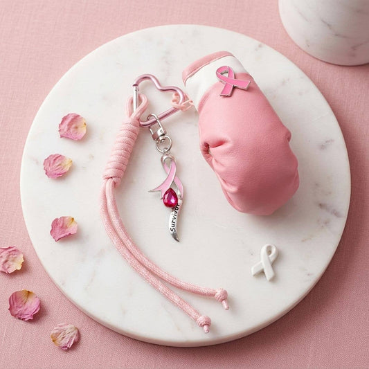 Breast Cancer Awareness Pink Ribbon Boxing Glove Keychain