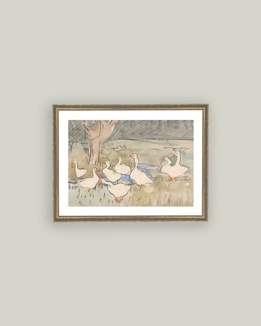 Geese Pond Framed Antique Art PREORDER