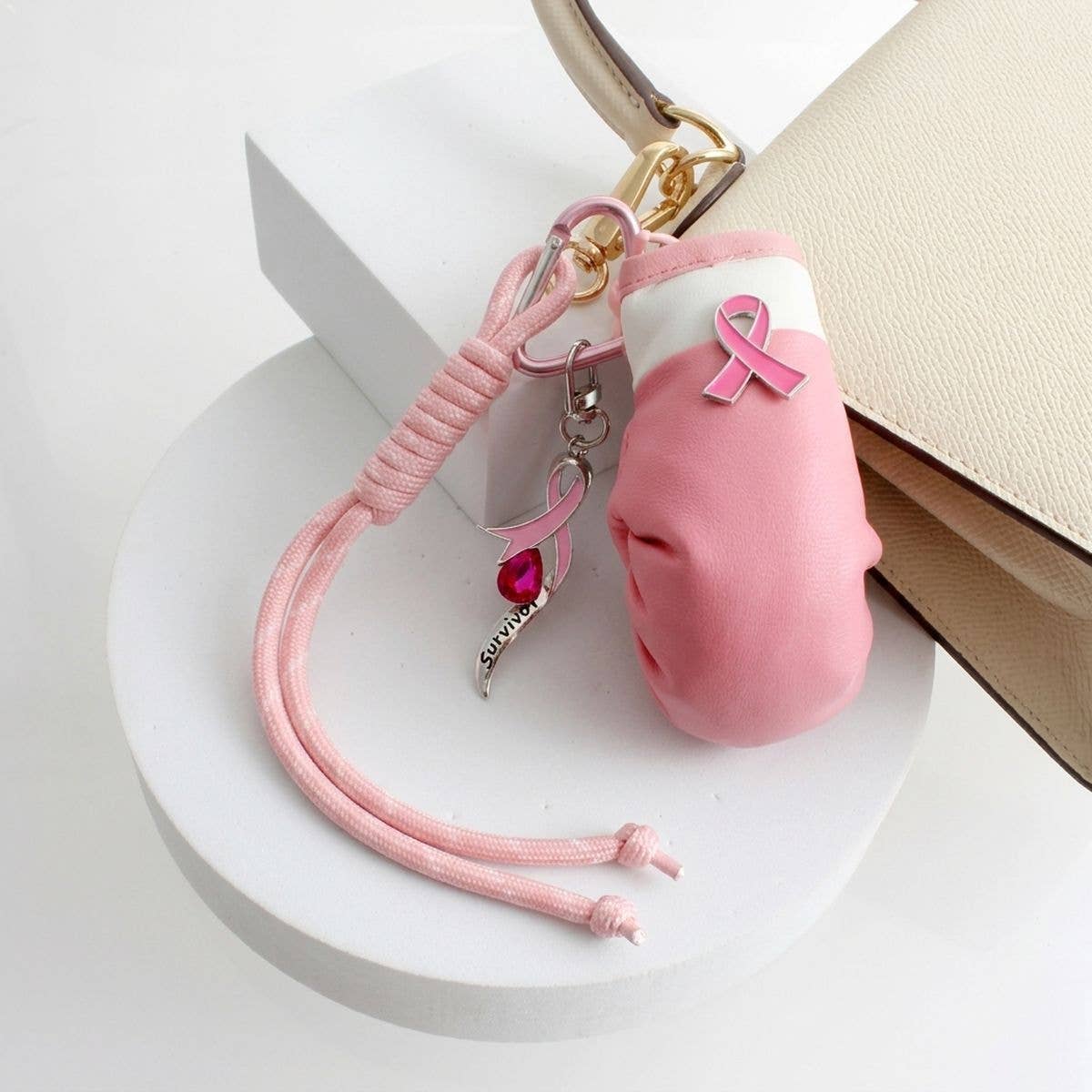 Breast Cancer Awareness Pink Ribbon Boxing Glove Keychain