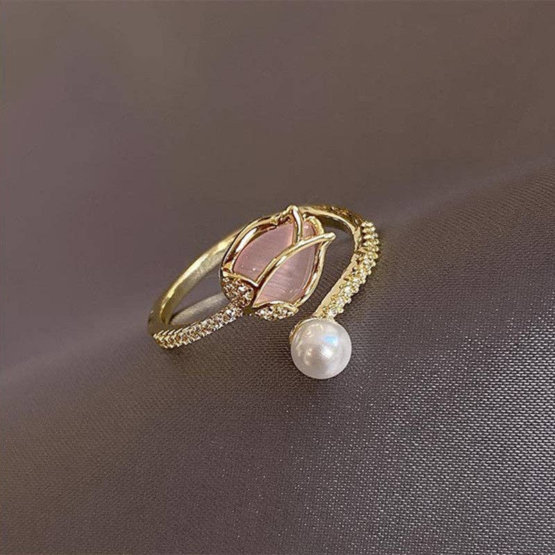 Opal Tulip & Pearl Adjustable Ring PREORDER