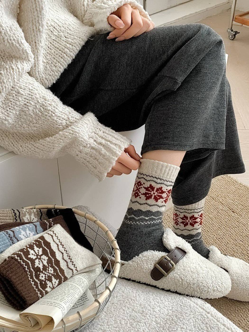 Cozy Snowfall Knit Socks