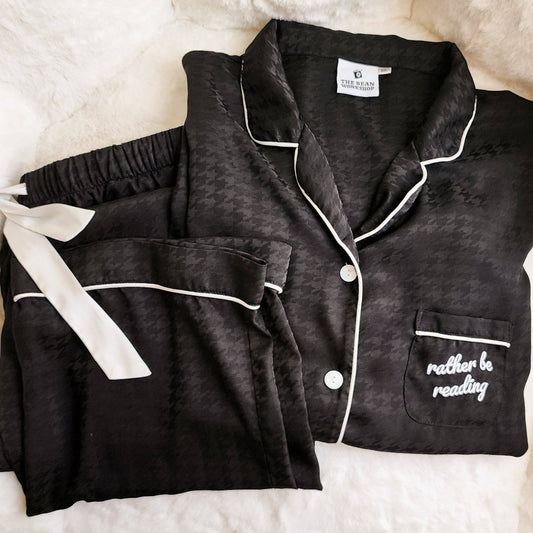 Rather Be Reading Satin Houndstooth Pajama Set