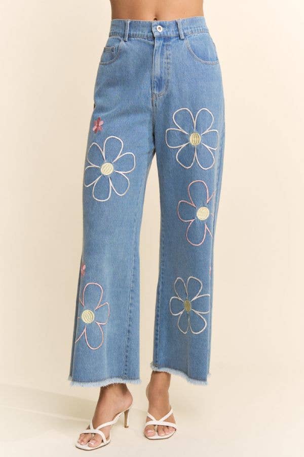 Meadow Bloom Embroidered Denim Jeans