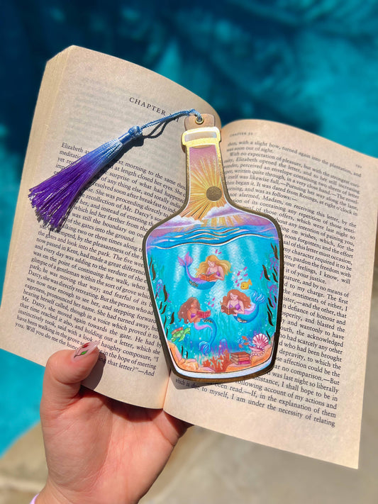 Mermaids in a Bottle Gold Foil Bookmark
