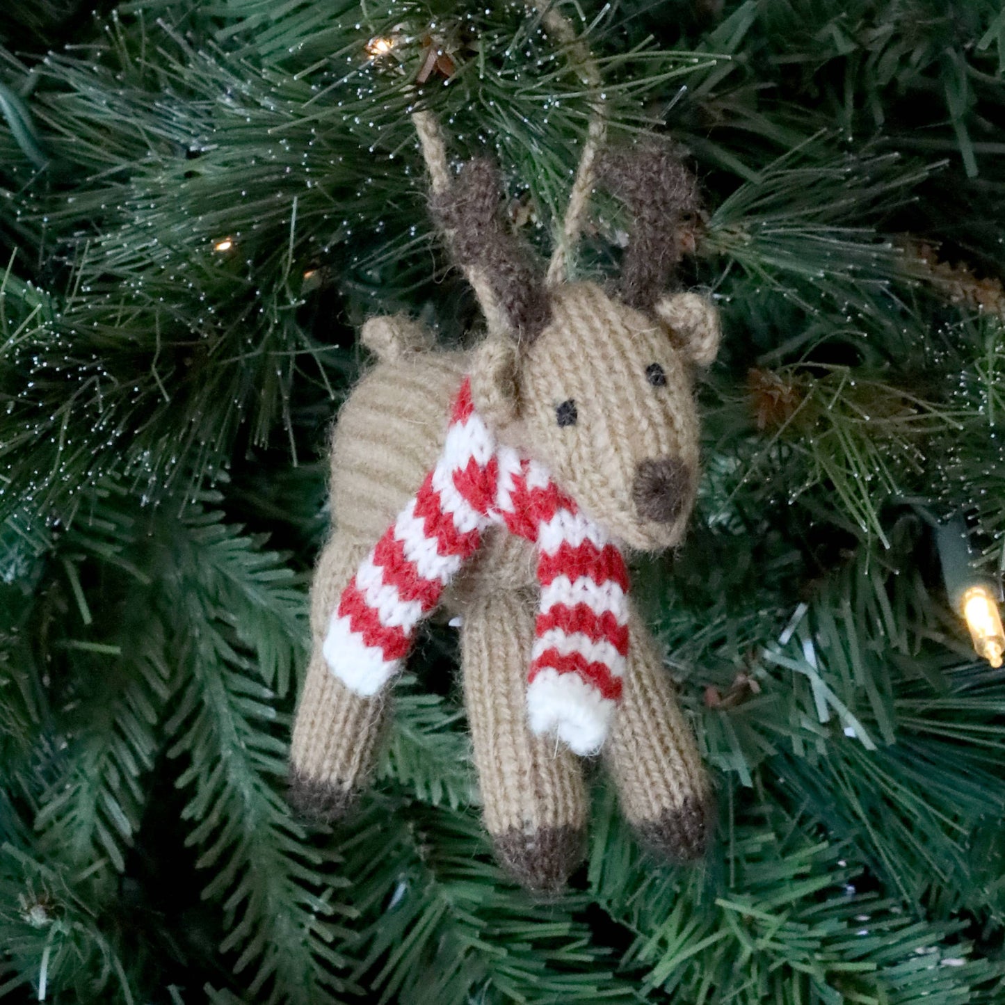 Handmade Knit Reindeer Holiday Ornament