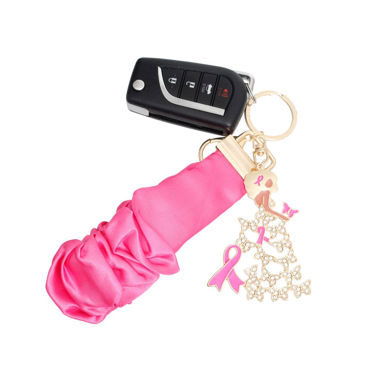 Breast Cancer Awareness Pink Ribbon Butterfly Wristlet Keychain