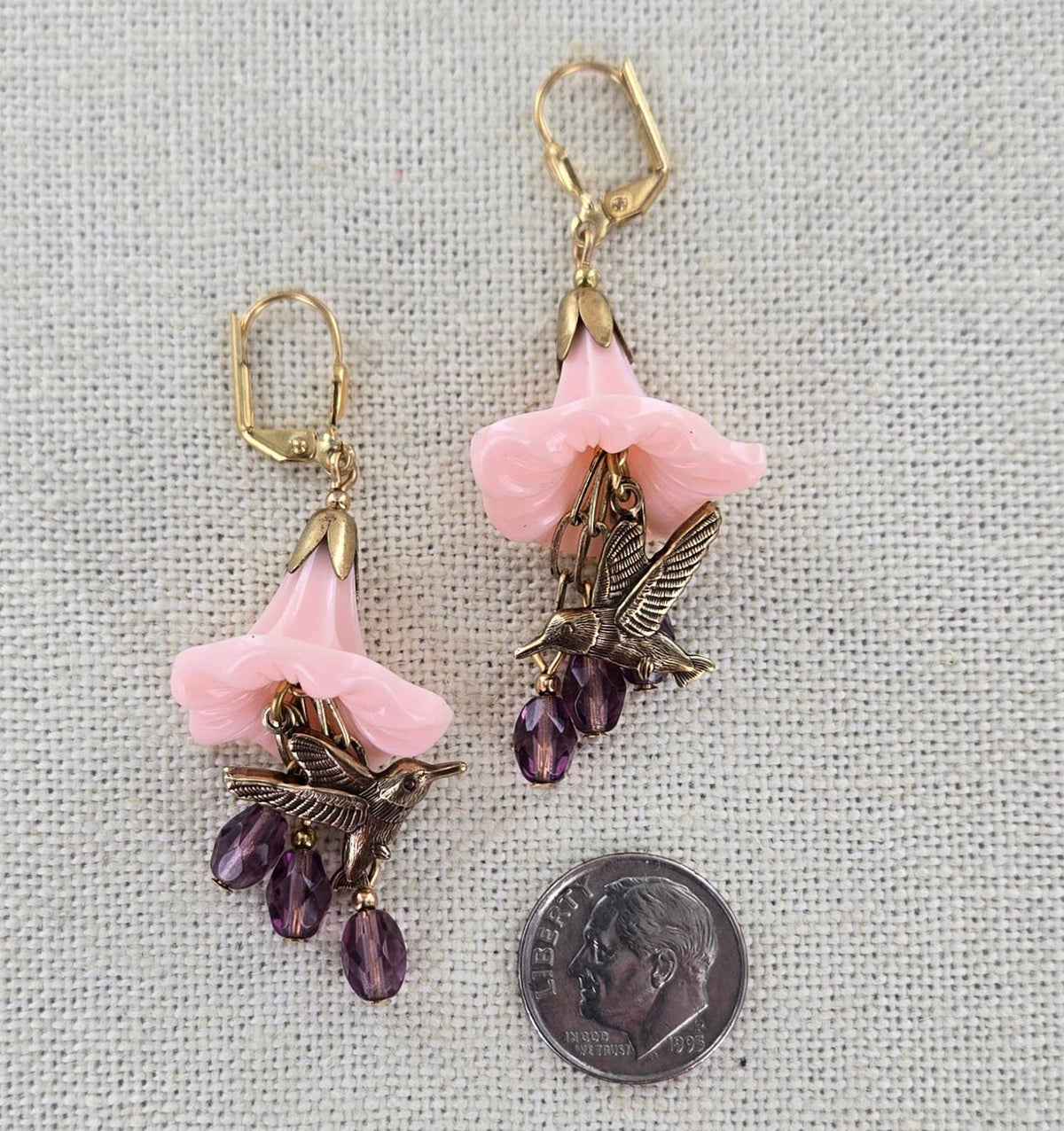Vintage Hummingbird Flower Earrings