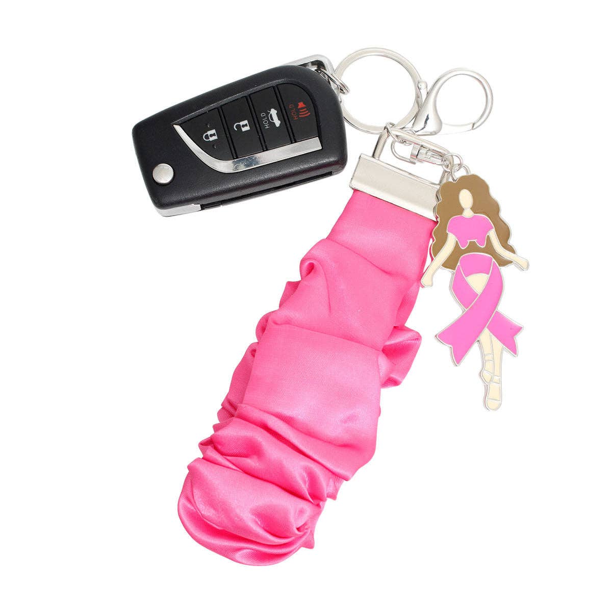 Breast Cancer Awareness Pink Ribbon Woman Wristlet Keychain