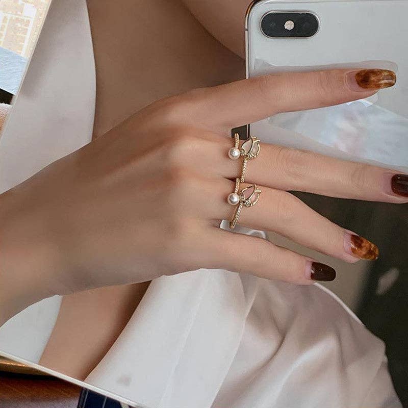 Opal Tulip & Pearl Adjustable Ring PREORDER