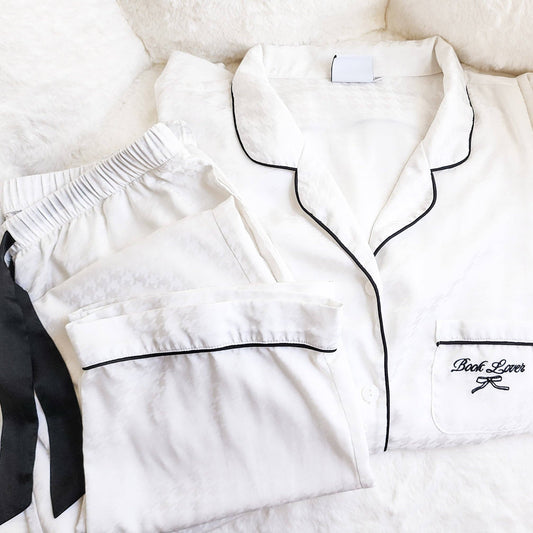Book Lover Satin Houndstooth Pajama Set