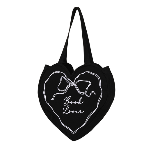Book Lover Heart Embroidered Tote Bag