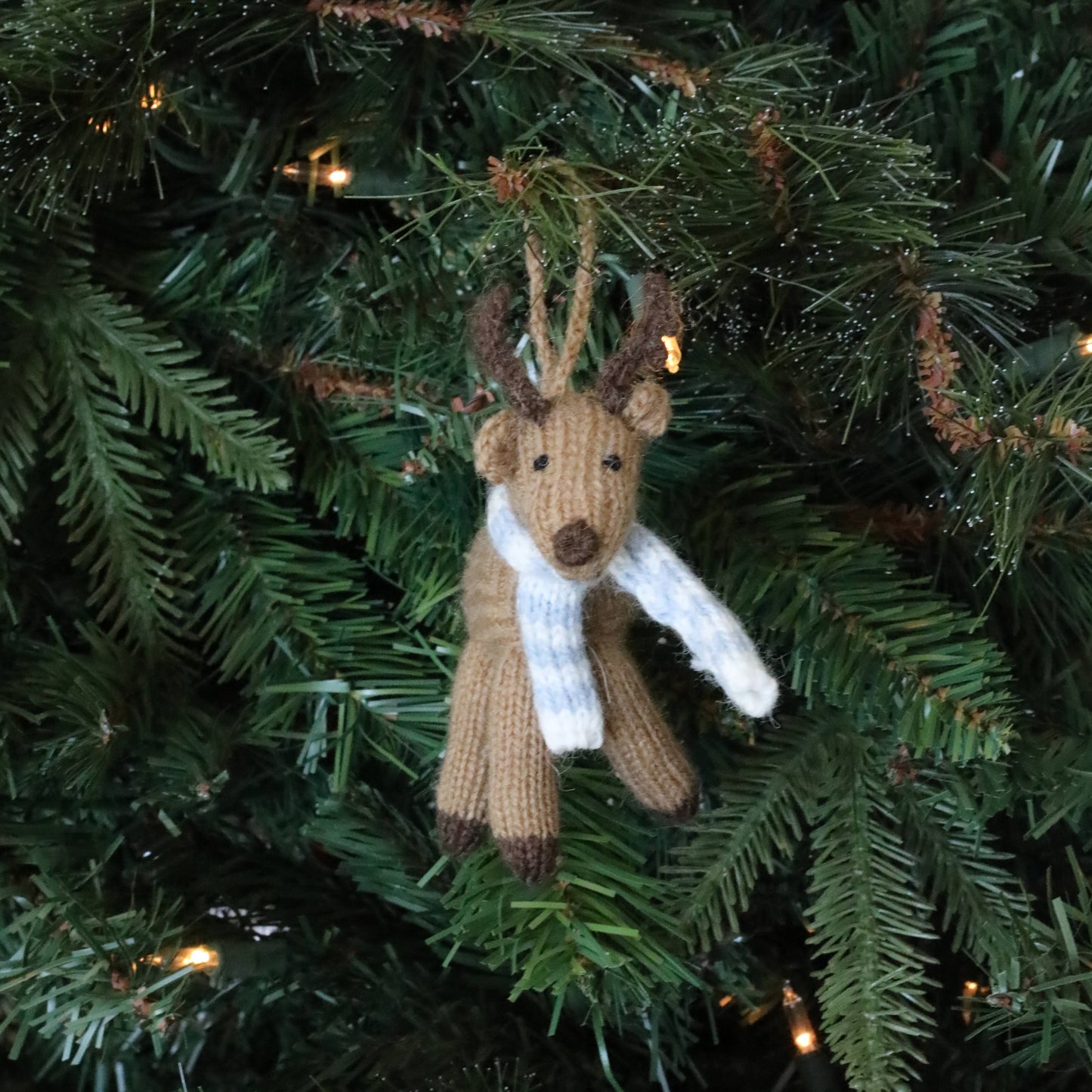 Handmade Knit Reindeer Holiday Ornament