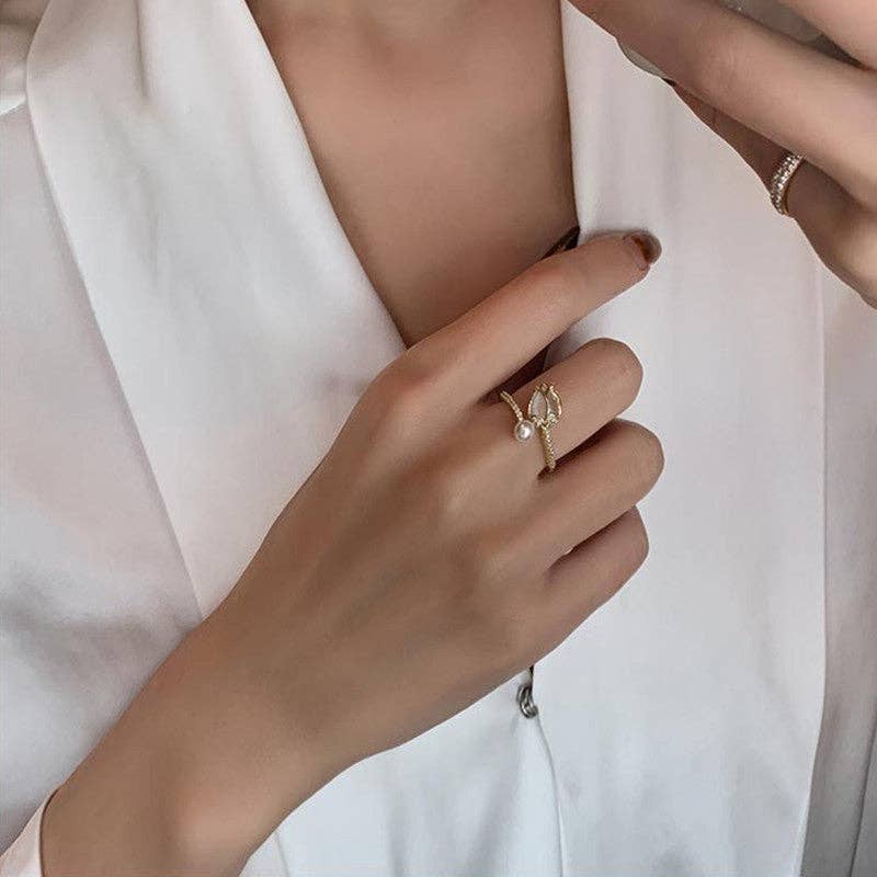 Opal Tulip & Pearl Adjustable Ring PREORDER
