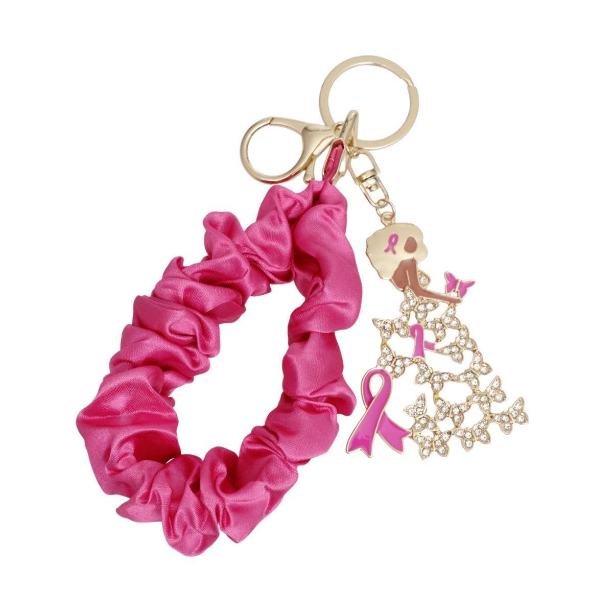 Breast Cancer Awareness Pink Ribbon Butterfly Wristlet Keychain