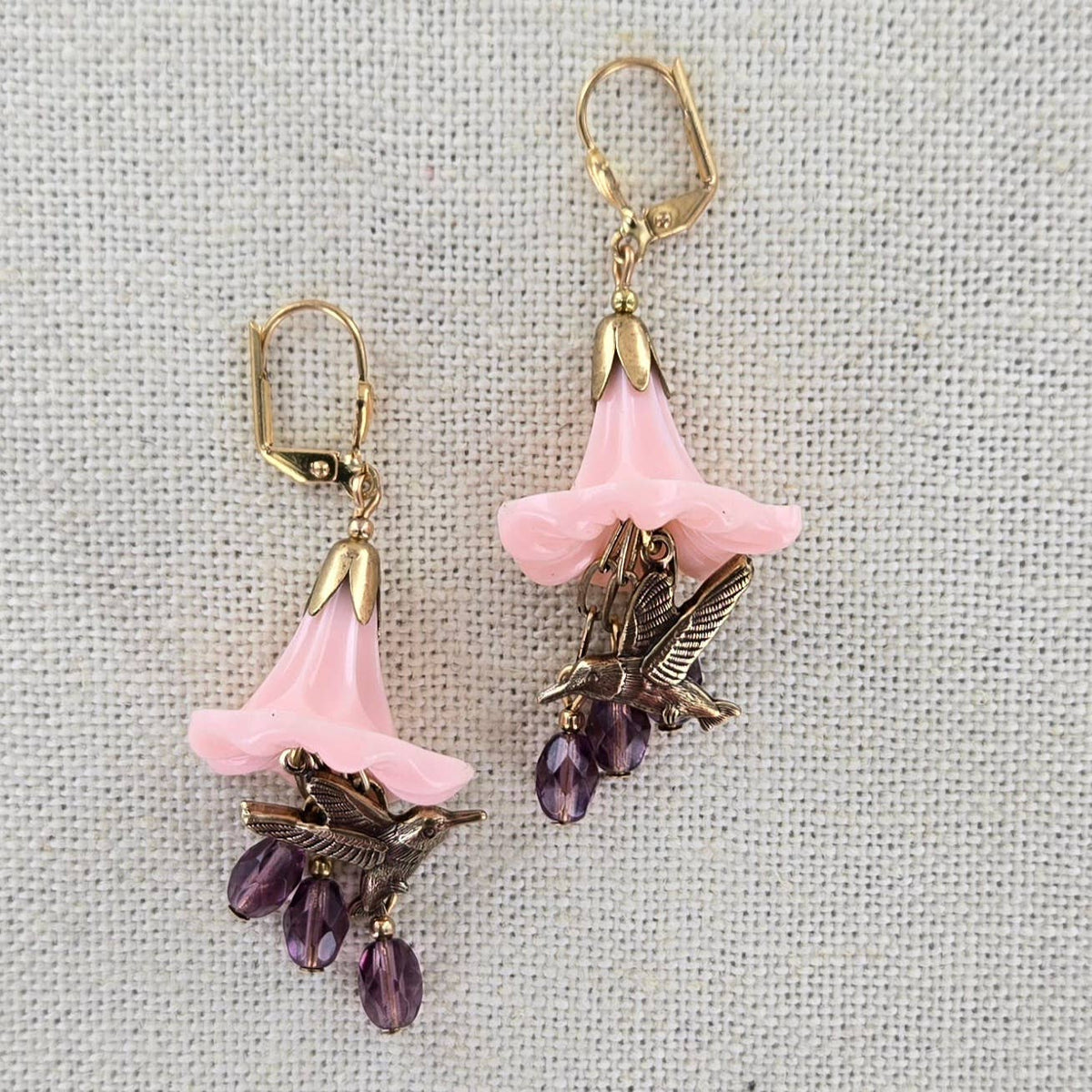 Vintage Hummingbird Flower Earrings
