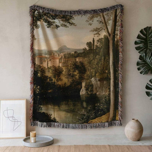 Verdure Cottage Landscape Woven Throw Blanket